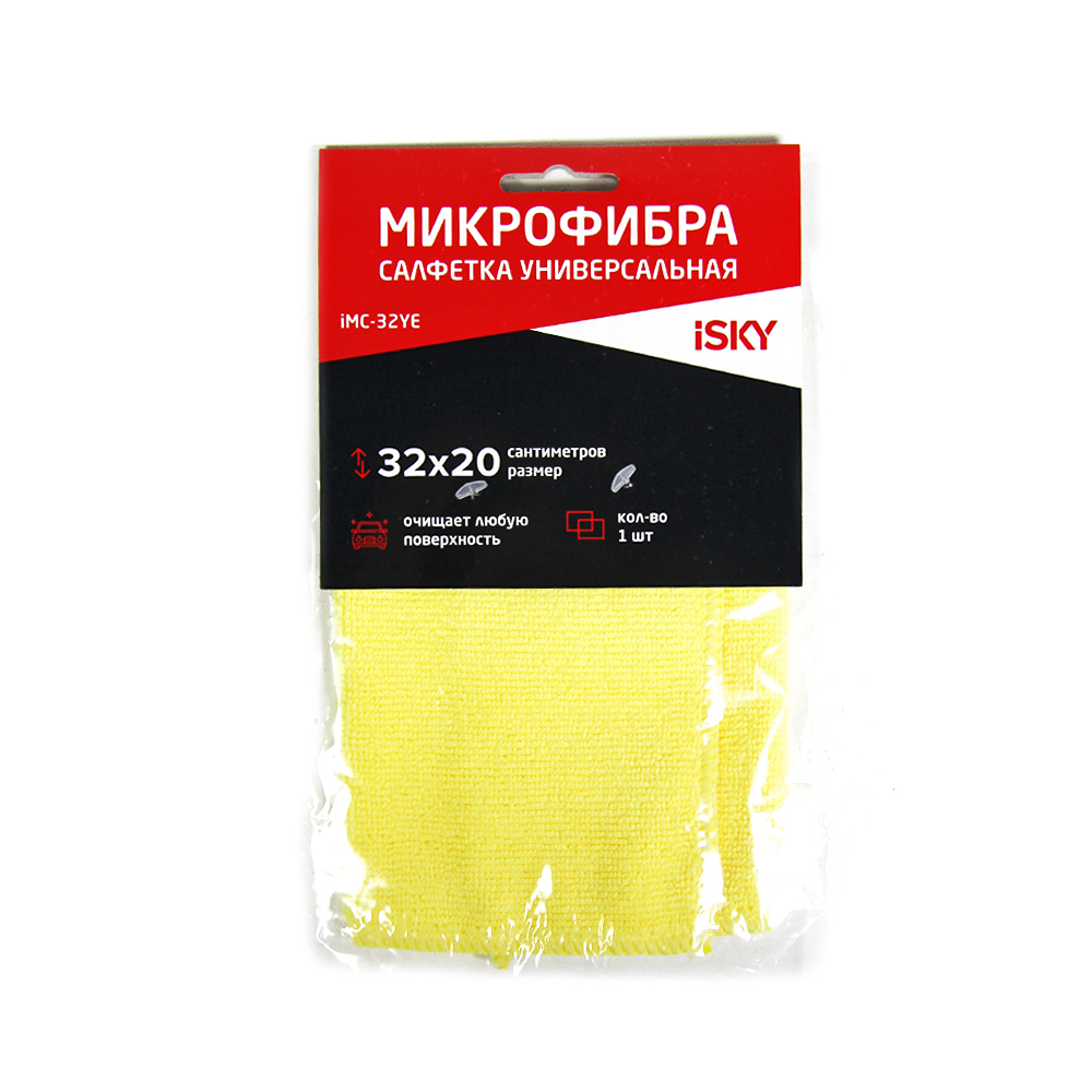 Салфетка для ухода за автомобилем iSky, 32х20 см, микрофибра, желтый IMC32YE