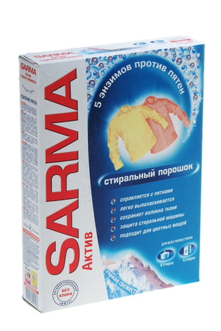 Стиральный порошок Сарма "Актив. Горная свежесть" для всех типов стирки универсальный 400г картонная упаковка