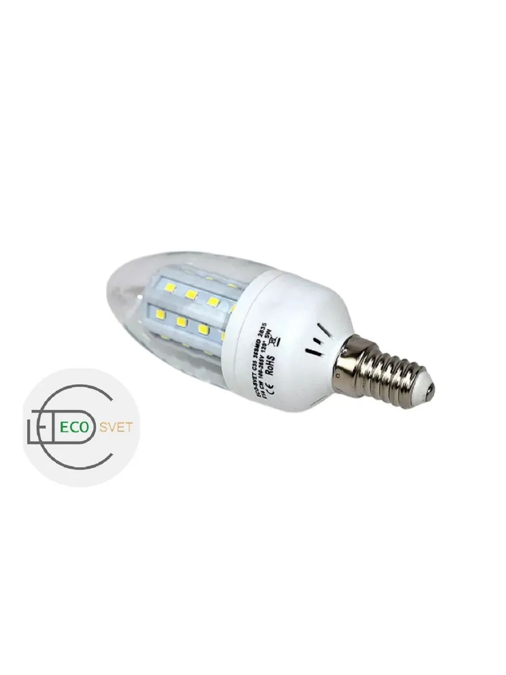 Светодиодная LED лампа С35 Е14 36LED 5W 5шт холод