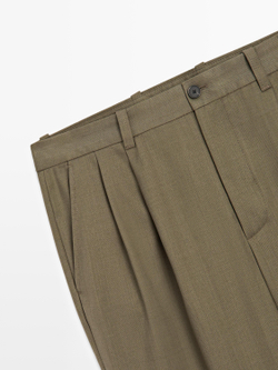 Massimo Dutti Брюки свободного кроя из шерстяной смеси с вытачками, хаки