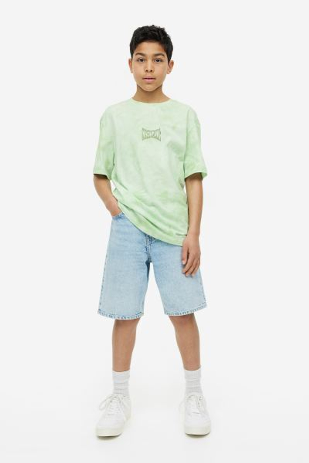 H&M Трикотажная футболка с принтом, лаймовый