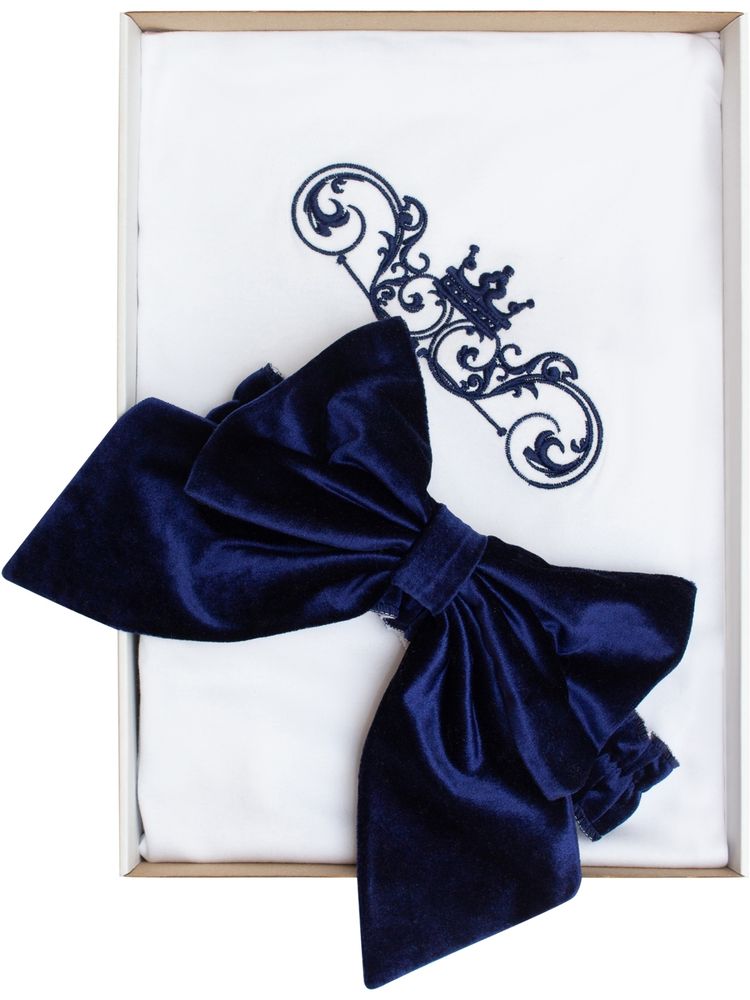 Конверт-плед трикотажный с вышивкой корона и синим бантом &quot;Королевский&quot;