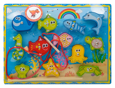 Развивающая игрушка 3 в 1 магнитная рыбалка сортер шнуровка "Подводное царство" (по методу Монтессори) 3+ Игрокат
