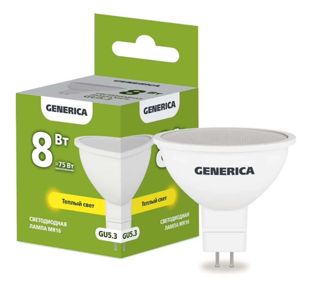 GENERICA IEK Лампа светодиод 8Вт GU5.3 3000К MR16