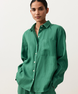 Oysho Рубашка свободного кроя из 100%-го льна, изумрудный