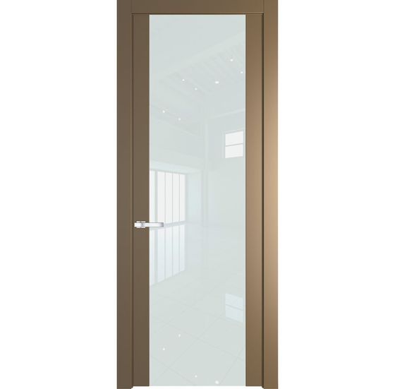 Межкомнатная дверь эмаль Profil Doors 1.7P перламутр золото стекло белый лак