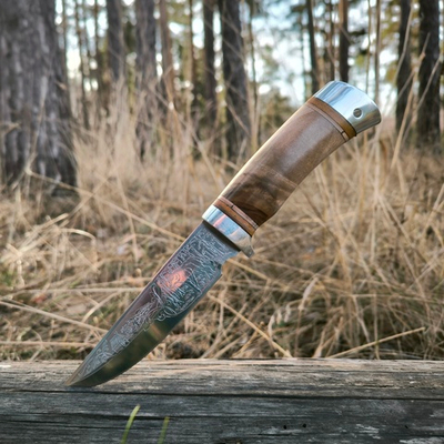 Нож кованый НС-19А Егерьский (ЭИ-107) алюминиевые вставки (Златоуст)