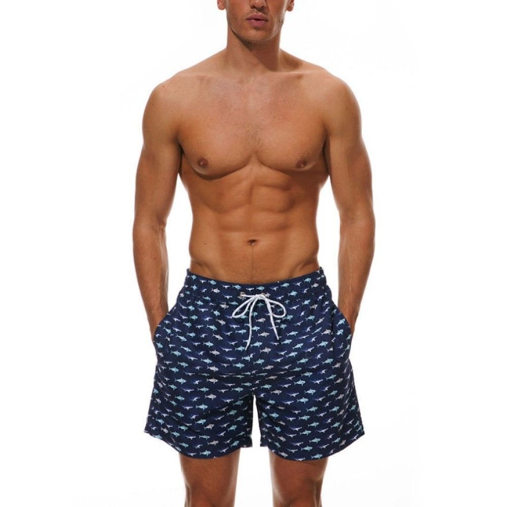 Темно-синие пляжные шорты с акулами (Размер: XXL) (Цвет: темно-синий)
