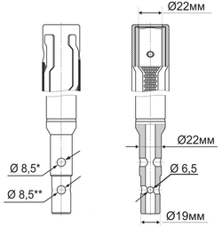 Удлинитель универсальный ТОНАР для ледобуров Ø19/Ø22 мм, схема.