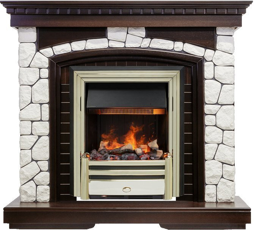 Каминокомплект Glasgow - Темный дуб / Белый с очагом Cavendish