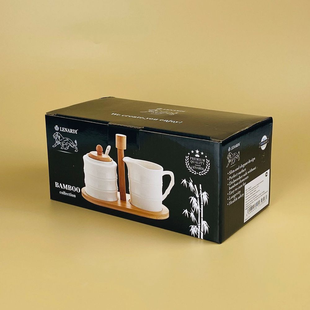 Lenardi 140-157 Набор сахарница с ложкой и молочник 300мл на подставке BAMBOO в под.уп.(х24)
