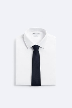 ZARA ГАЛСТУК ИЗ 100% ШЕЛКА С РЕЛЬЕФНЫМ УЗОРОМ, МОРСКОЙ СИНИЙ