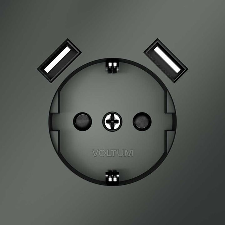 Розетка встраиваемая Voltum S70 с заземлением и защитными шторками, 16А, с USB, A+A, (титан) VLS040406