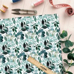 Ткань муслин акварельные листочки и цветочки