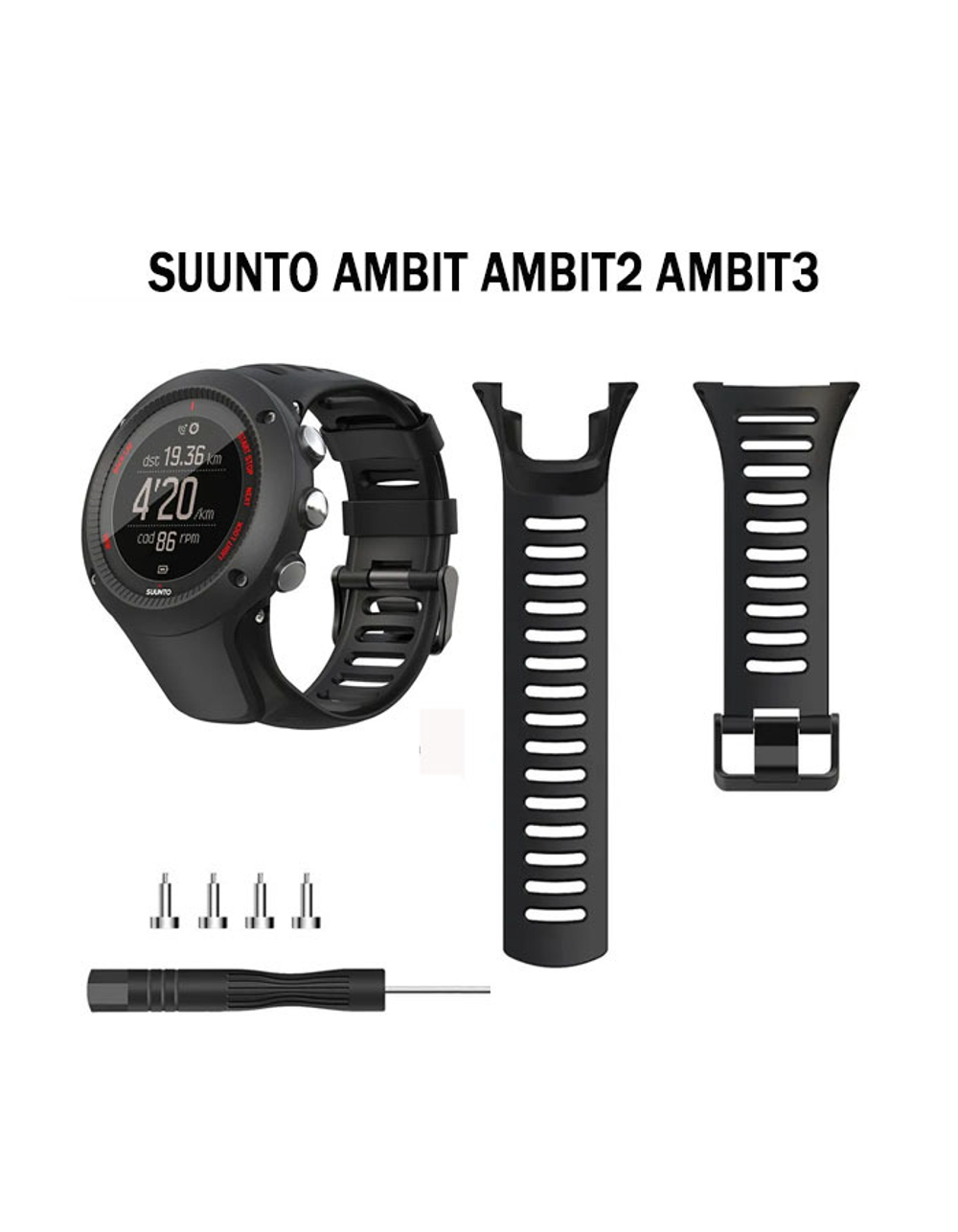 Ремешок для Suuntu Ambit , Ambit 2, Ambit 3 силиконовый (Черный)