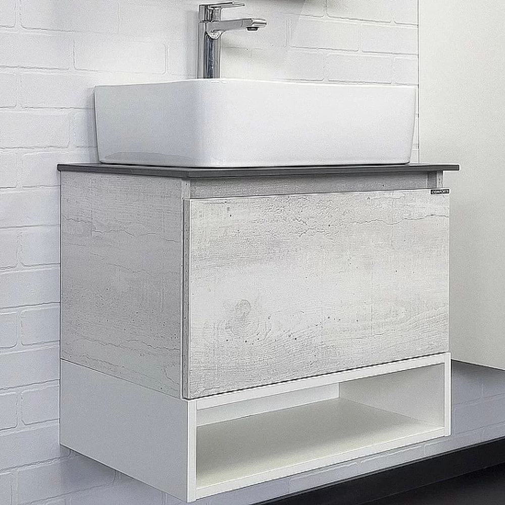 Тумба с раковиной Comforty Прага 60 00-00014536 (PZ-6068) светлое дерево/белая/столешница графит