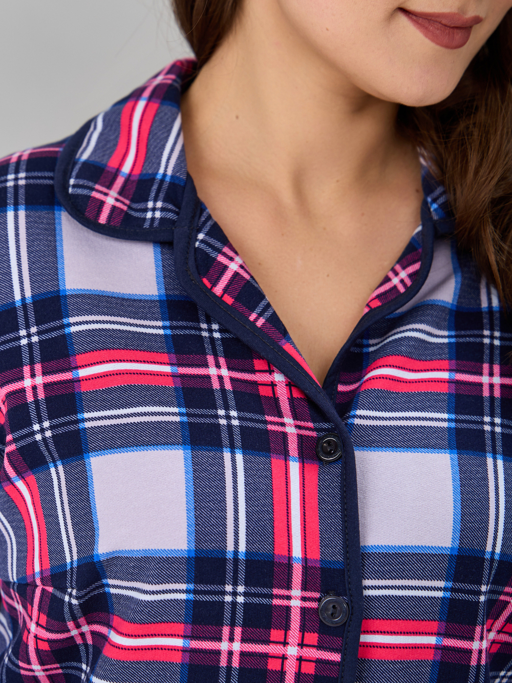 Пижама с брюками КБ-002/клеткасерая-малина