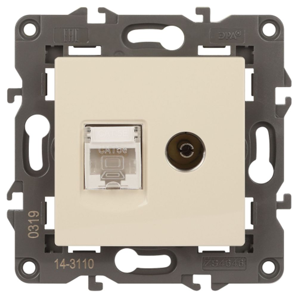 Розетка ЭРА Elegance 14-3110-02 RJ45+TV IP20 слоновая кость