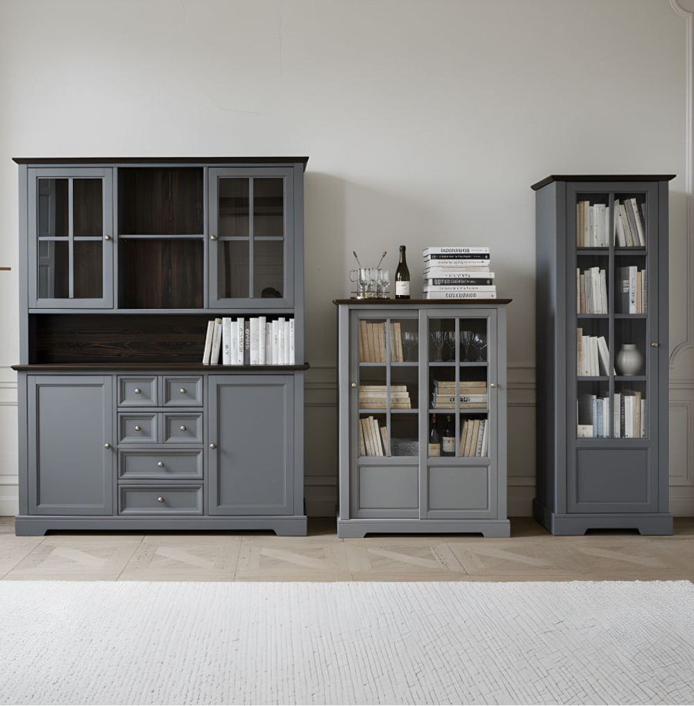 Шкаф витрина, 103х41х139, Лэйквью, буфет в кухню, сервант с 2 раздвижными дверями из массива дерева, MAKOSA