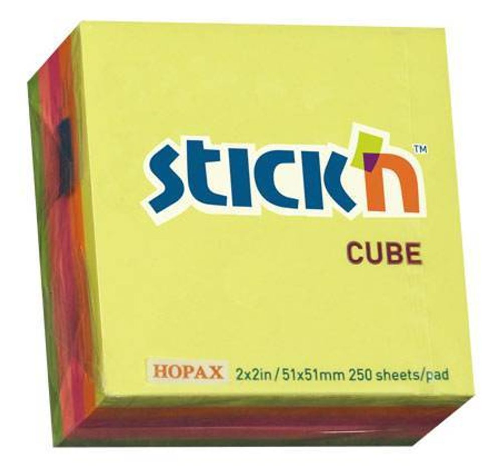 Блок с клеевым краем STICKN 51х51 мм ассорти 1 шт 250 л. неон 5 цв.