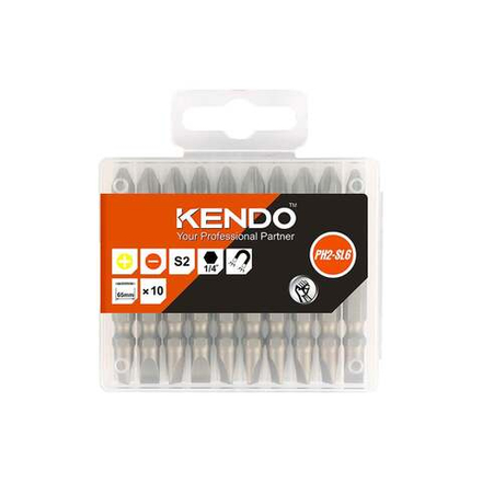 Набор двусторонних бит 10 шт, PH2/SL6, 65 мм KENDO 25404732