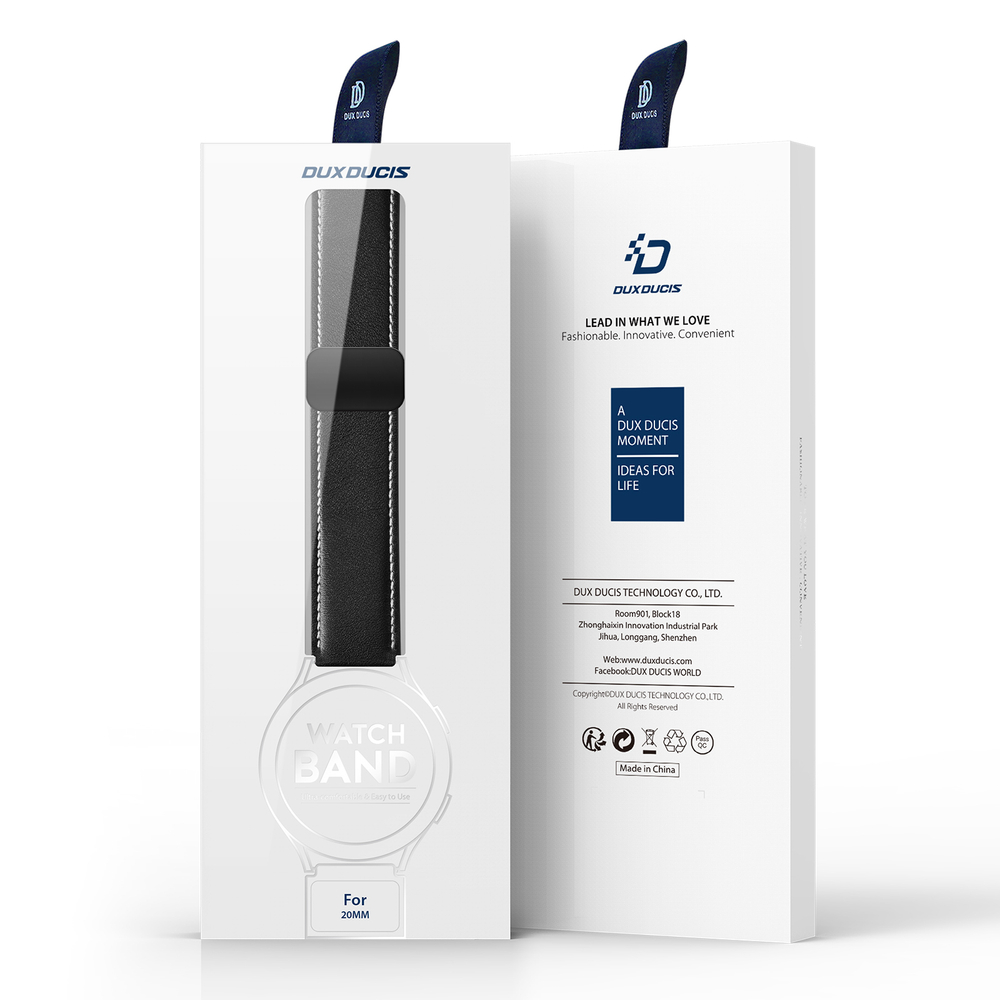 Ремешок из натуральной кожи черного цвета от Dux Ducis для часов Samsung Galaxy Watch 3, 4, 5, 6 и 7 (размер крепления 20мм), серия YA Series