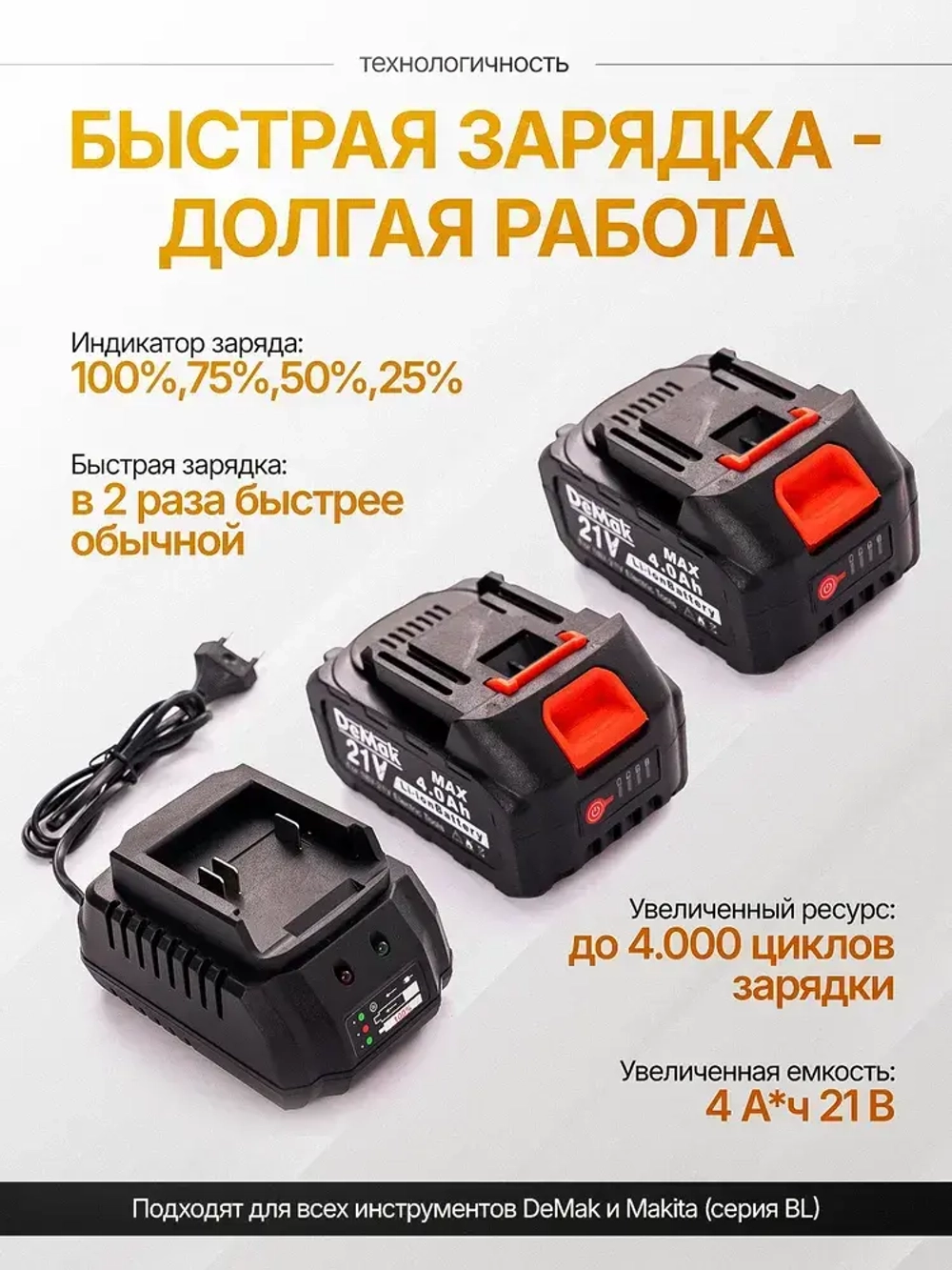 DeMak Дрель-шуруповерт, 21 В, 120 Нм, 2 АКБ