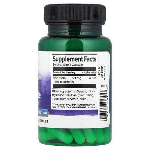 Swanson Vitamins, пиколинат цинка, 50 мг, 60 капсул