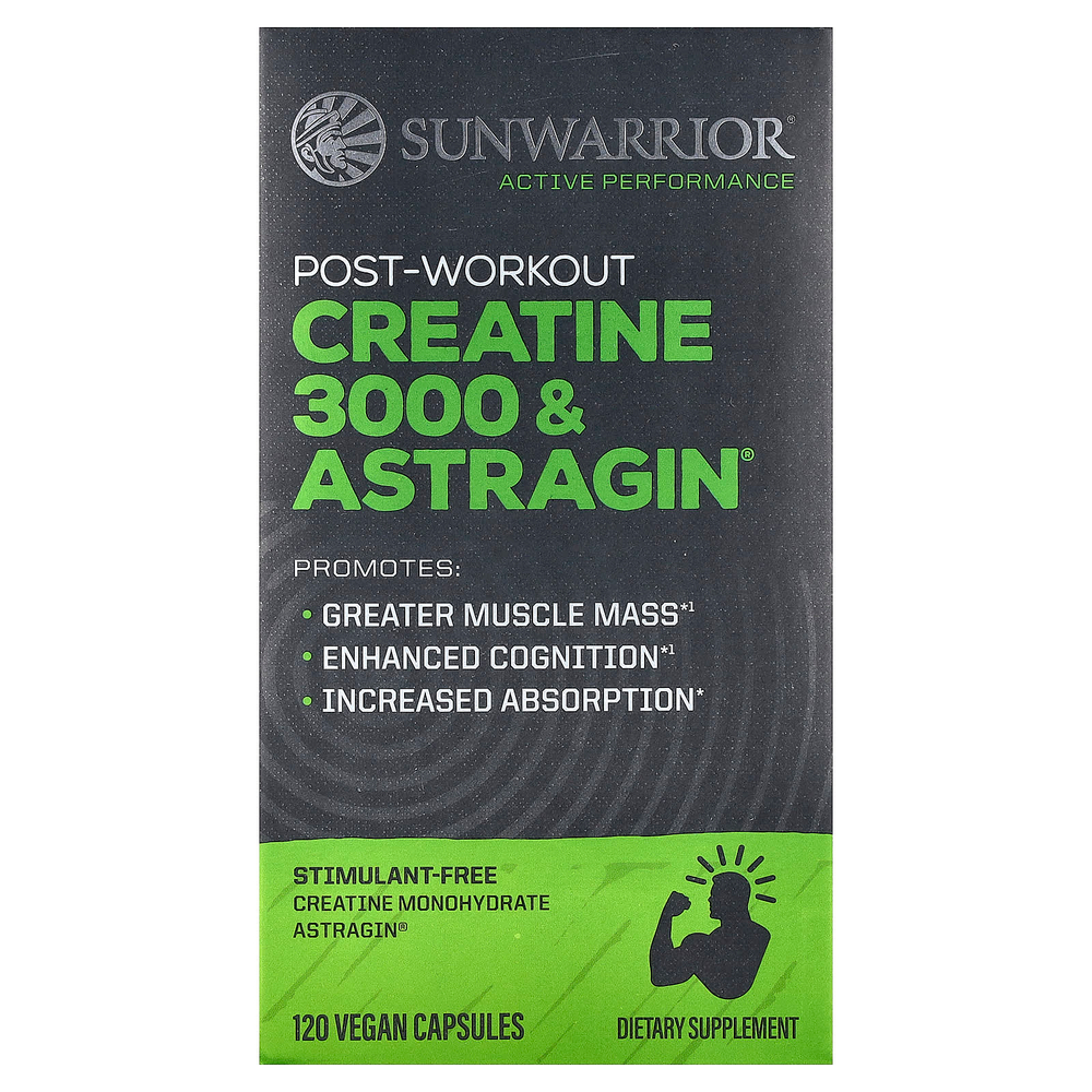 Sunwarrior, Creatine 3000 и Astragin® для приема после тренировки, 120 веганских капсул