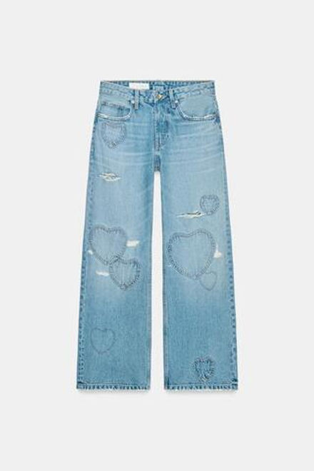 ZARA ДЖИНСЫ TRF BOYFRIEND С СЕРДЦАМИ И СРЕДНЕЙ ПОСАДКОЙ, СИНИЙ
