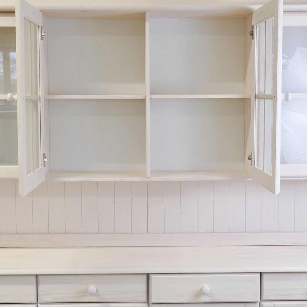 Dipriz Шкаф Лена 4 двери из сосны, с полками (верхняя часть буфета Лена), белый воск