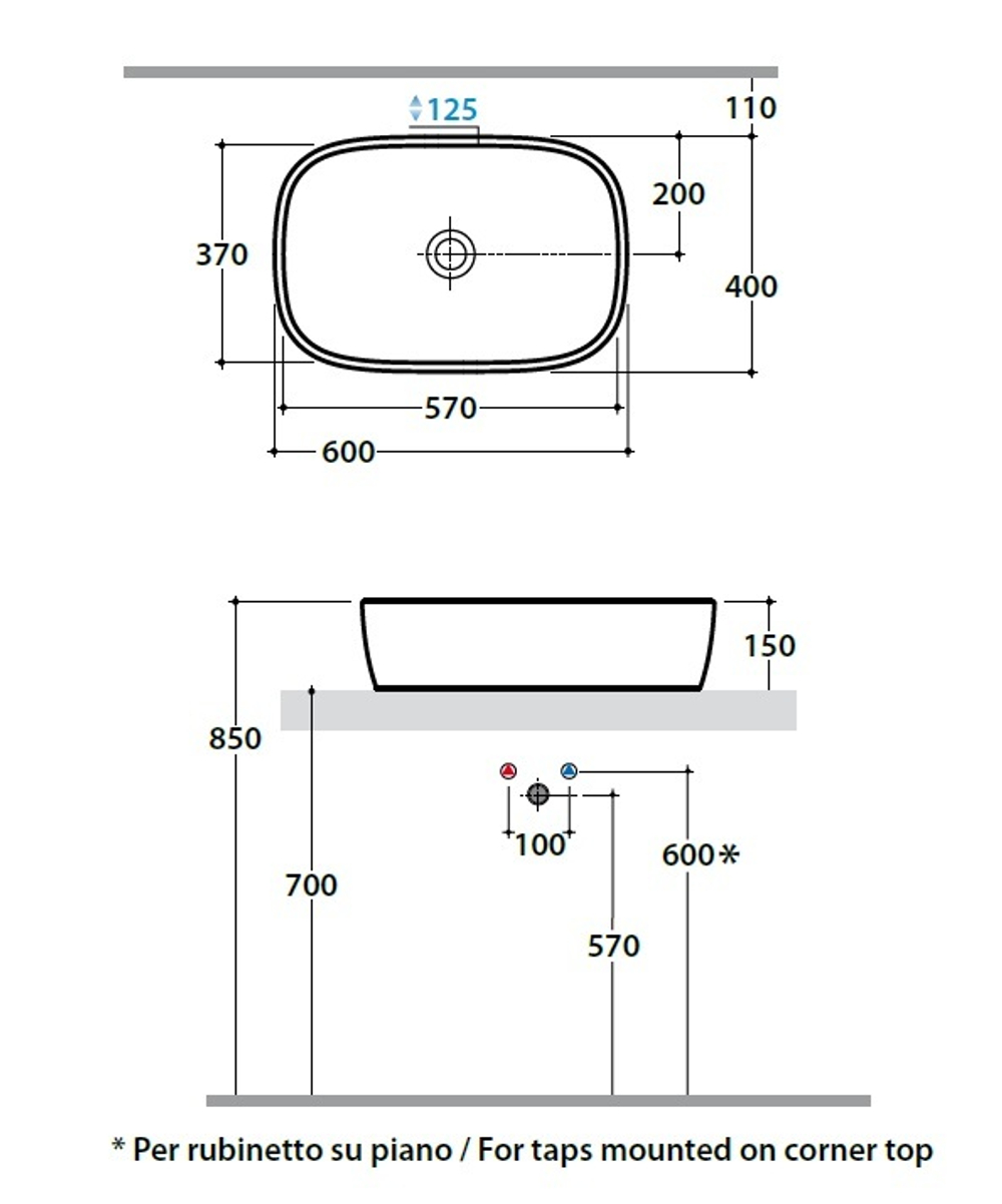 Раковина накладная Globo Genesis GE045.BI на 60 см