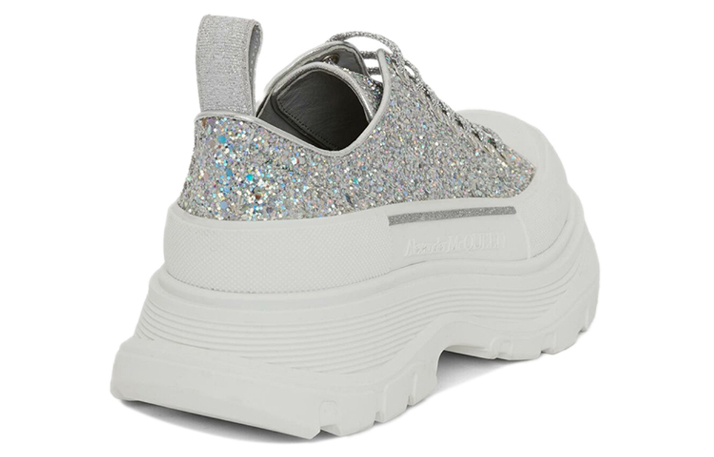 Alexander McQueen Tread Slick Glitter Low Sneaker "Silver" Women"s