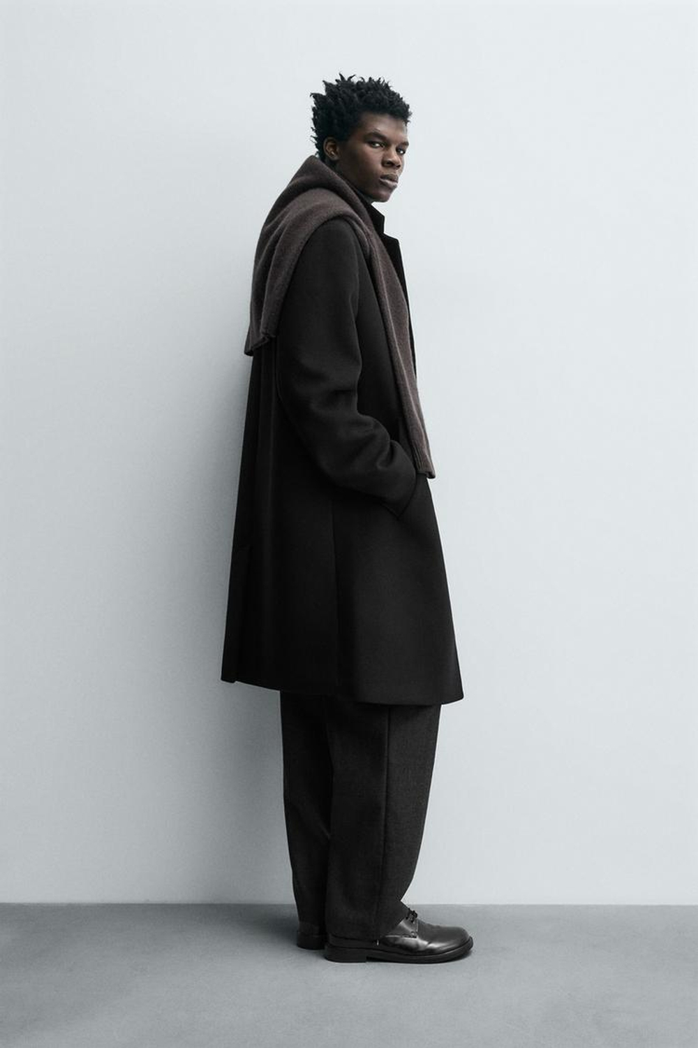 ZARA ПАЛЬТО REGULAR FIT ИЗ ШЕРСТИ, ЧЕРНЫЙ