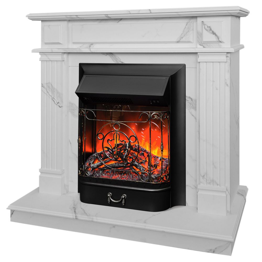 Электрокамин RealFlame Rodos WT цвет мрамор белый с очагом Majestic Lux Black