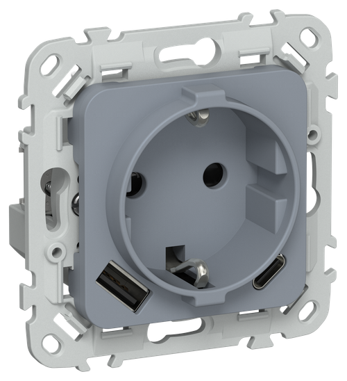 FLITE Розетка 1-местная с заземлением с защитными шторками 16А с USB A+C 20Вт РСЮшс11-0-ФлМ маренго IEK