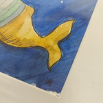 Картина акварельная авторская в паспарту 15х20 см на стену для интерьера "Кит"