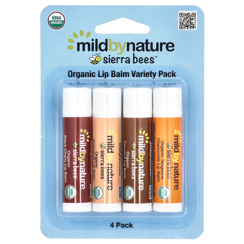 Mild By Nature, Sierra Bees™, органические бальзамы для губ, ассорти, 4 шт. по 4,25 г (0,15 унции)