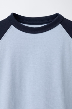 ZARA ФУТБОЛКА РЕГЛАН С ВЫШИТОЙ НАДПИСЬЮ, МОРСКОЙ ЯРКО-СИНИЙ