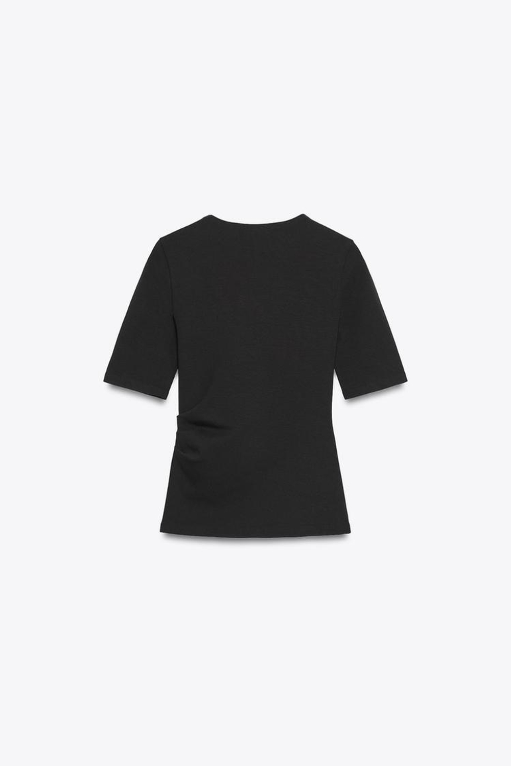 ZARA ФУТБОЛКА ИНТЕРЛОК СО СБОРКАМИ, ЧЕРНЫЙ