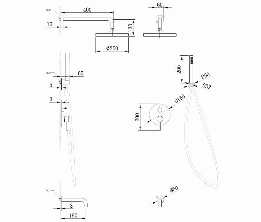 Душевая система Abber Wasser Kreis AF8117NG никель