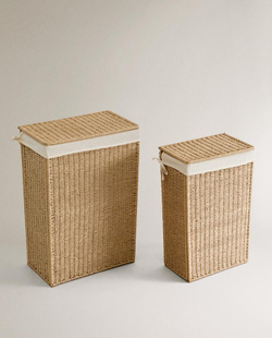 ZARA HOME КОРЗИНА ДЛЯ БЕЛЬЯ, С ПОДКЛАДКОЙ ИЗ ТКАНИ, СВЕТЛО-БЕЖЕВЫЙ