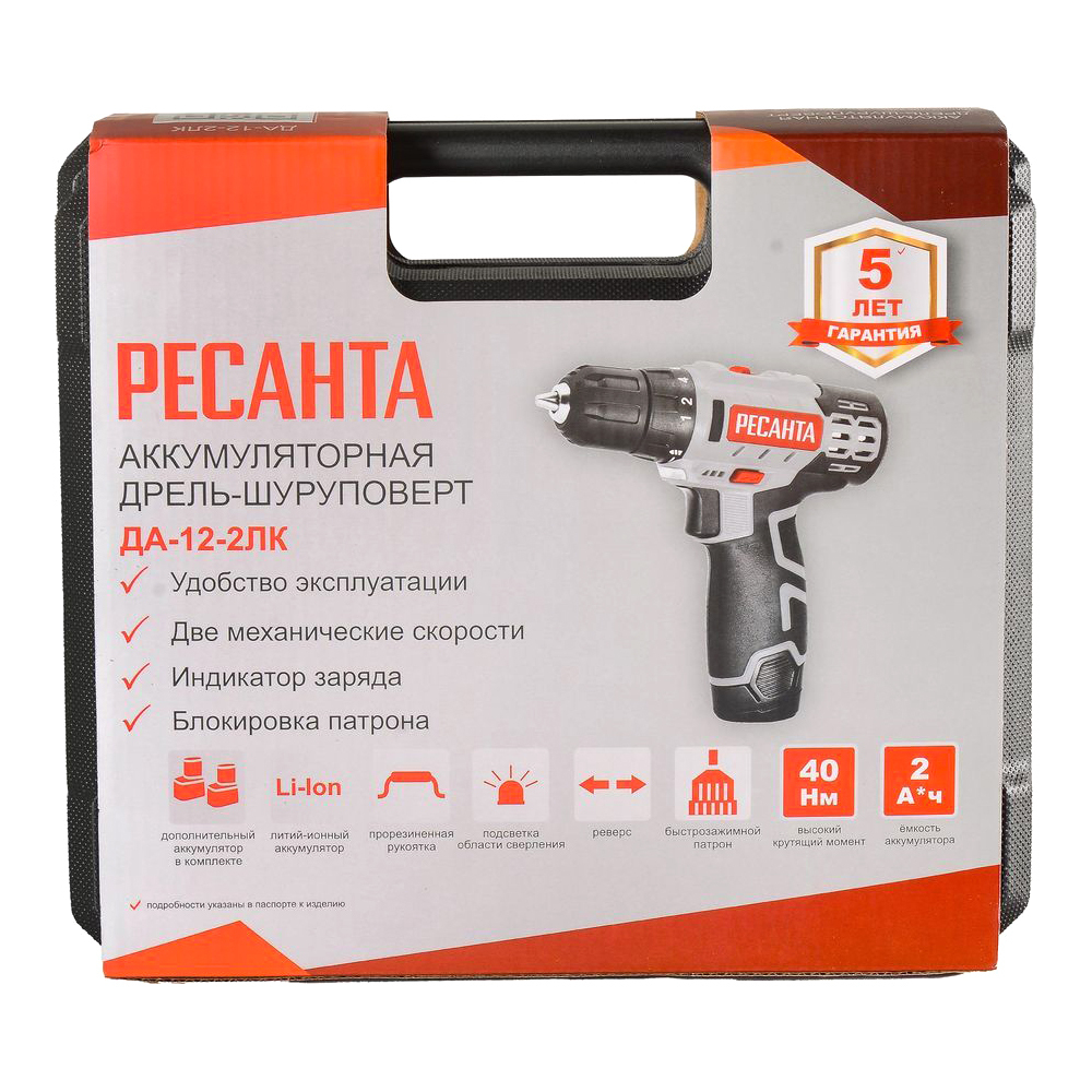 Дрель-шуруповерт аккумуляторная Ресанта ДА-12-2ЛК