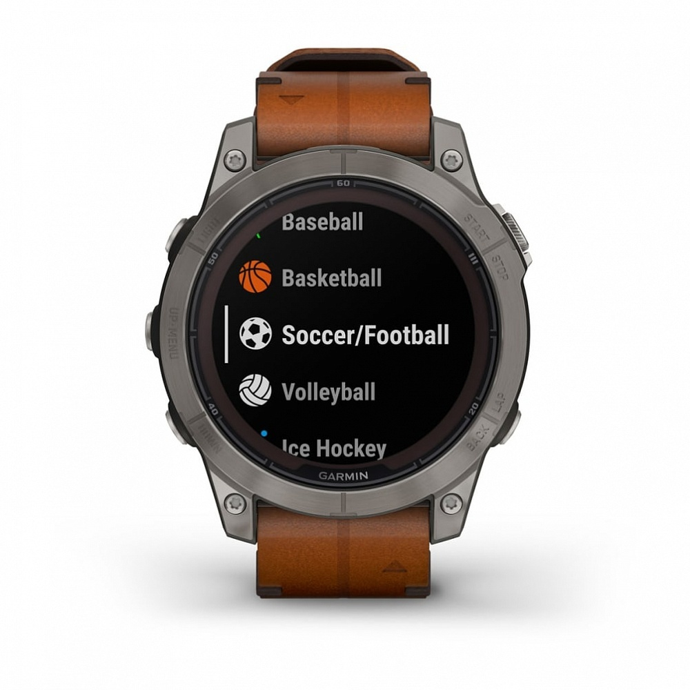 Смарт часы Garmin Fenix 7 Pro Sapphire Solar титановый серый с коричневым кожаным ремешком