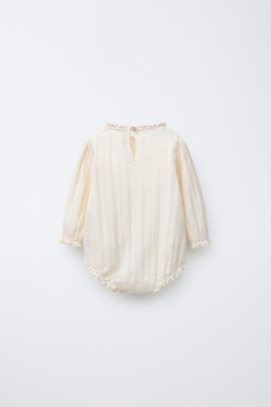 ZARA ПЕРФОРИРОВАННОЕ БОДИ С КРУЖЕВОМ, СВЕТЛО-БЕЖЕВЫЙ