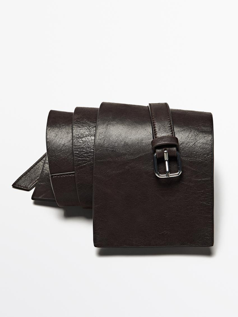 Massimo Dutti Ремень-пояс из кожи наппа, коричневый