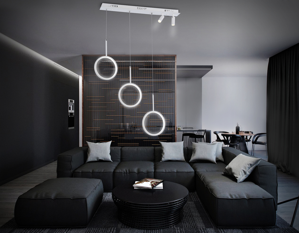 Светильник светодиодный подвесной с пультом FL5277/3+2 WH белый 59W 3000K/4200K/6400K+4200K 800*20*1200 (ПДУ ИК)