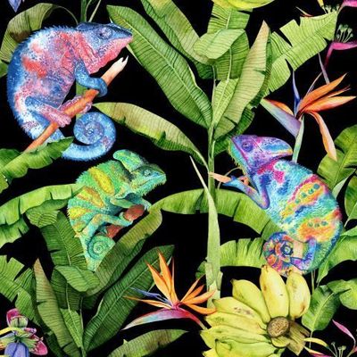 Акварельные хамелеоны на черном