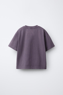 ZARA ФУТБОЛКА HEAVY WEIGHT С ЭФФЕКТОМ ПОТЕРТОСТИ, ЛИЛОВЫЙ