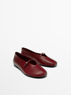 Massimo Dutti Кожаные балетки с пряжкой, красный